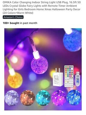 Romika Multicolor LED Crystal Globe String Lights - Purple, Blue, Yellow, Green